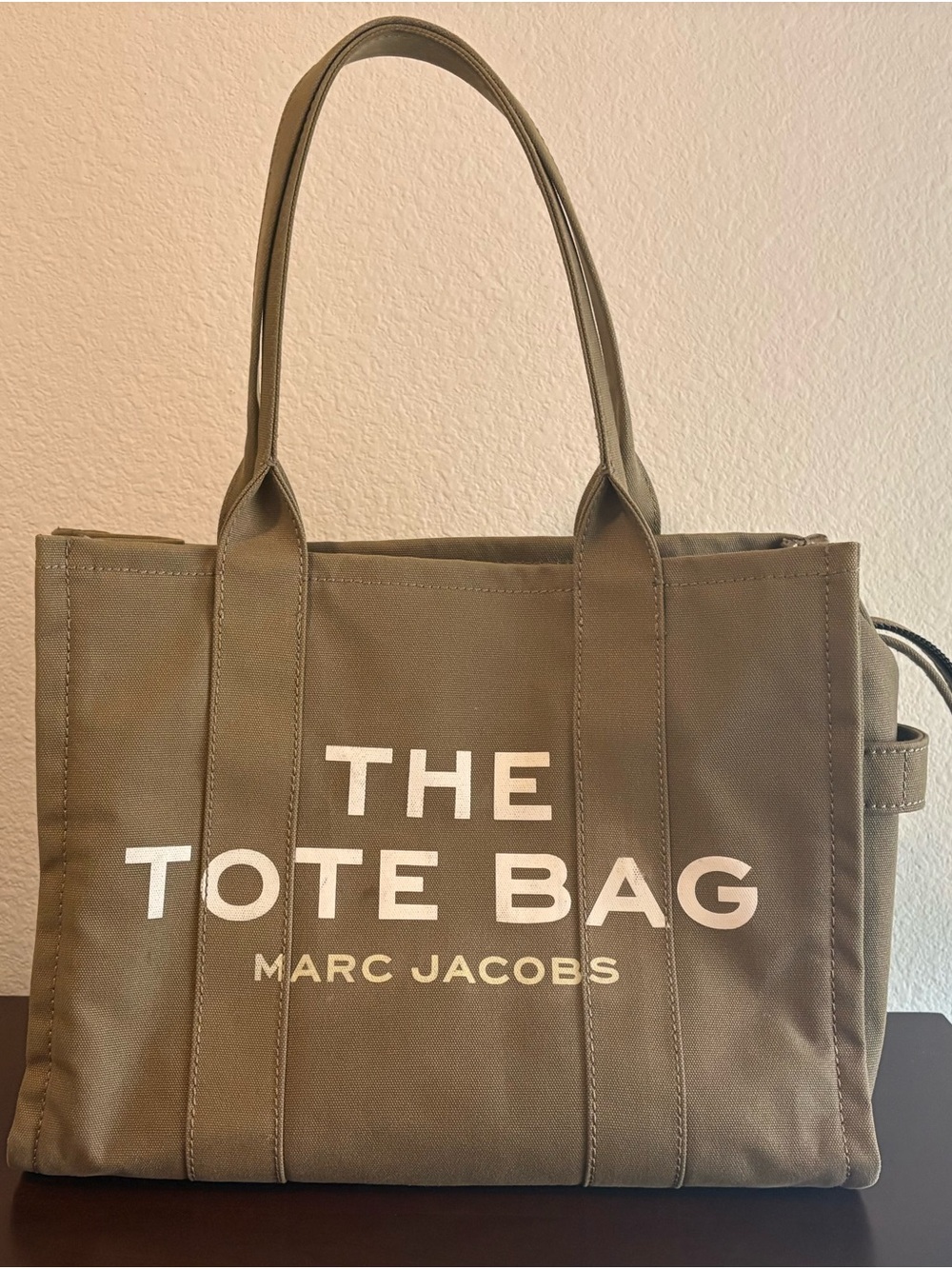 Marc Jacobs Olive Green 'The Tote Bag' Canvas Tote with White Logo